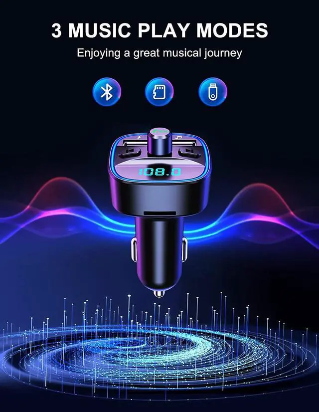 Alt view image 7 of 7 - (Upgraded) COMSOON FM Transmitter, Bluetooth Car Adapter MP3 Player, Hands-Free Calling, Dual USB Ports (5V/2.4A & 1A), LED Screen, Support SD/TF Card Flash Drive