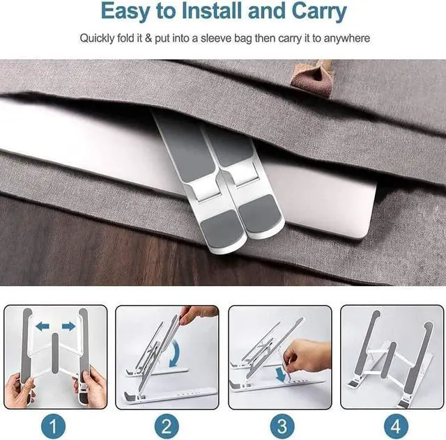 Alt view image 2 of 7 - Laptop Stand , Laptop Riser for Desk Portable Desktop Laptop Holder for Desk and Bed, 6-Levels Angles Adjustable Height Notebook Mount, ABS&Containing Metals Stable PC Riser for Laptops&Tablets Comp