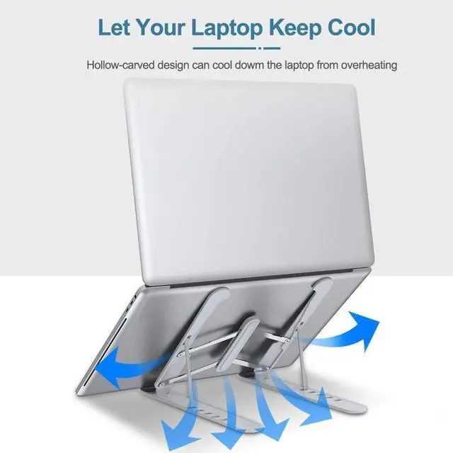 Alt view image 3 of 7 - Laptop Stand , Laptop Riser for Desk Portable Desktop Laptop Holder for Desk and Bed, 6-Levels Angles Adjustable Height Notebook Mount, ABS&Containing Metals Stable PC Riser for Laptops&Tablets Comp