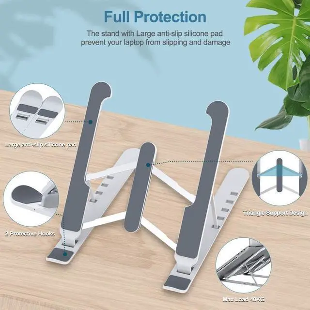 Alt view image 5 of 7 - Laptop Stand , Laptop Riser for Desk Portable Desktop Laptop Holder for Desk and Bed, 6-Levels Angles Adjustable Height Notebook Mount, ABS&Containing Metals Stable PC Riser for Laptops&Tablets Comp