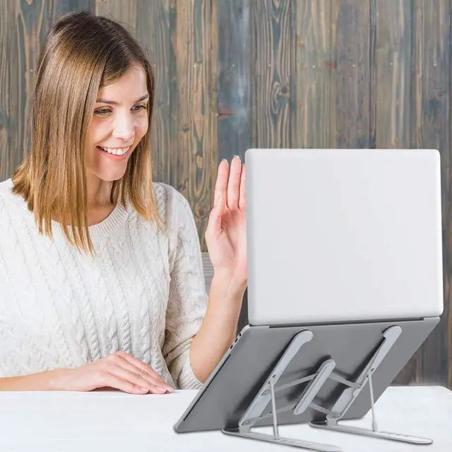 Alt view image 7 of 7 - Laptop Stand , Laptop Riser for Desk Portable Desktop Laptop Holder for Desk and Bed, 6-Levels Angles Adjustable Height Notebook Mount, ABS&Containing Metals Stable PC Riser for Laptops&Tablets Comp