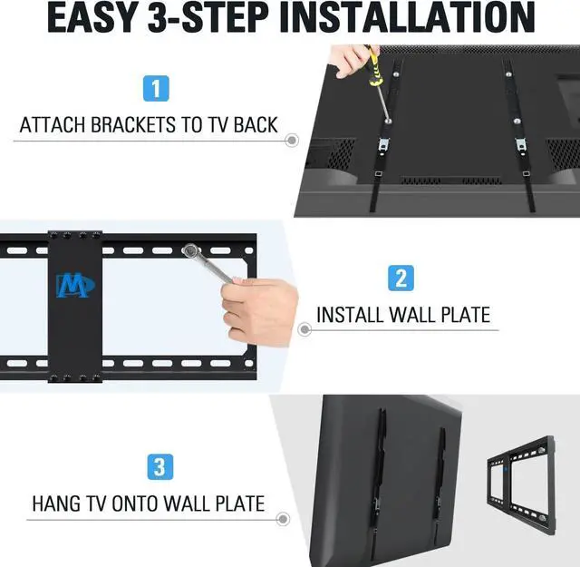 Alt view image 7 of 7 - Mounting Dream TV Mount Fixed for Most 42-84 Inch Flat Screen TVs, TV Wall Mount Bracket up to VESA 600 x 400mm and 132 lbs - Fits 16"/18"/24" Studs - Low Profile and Space Saving MD2163-K