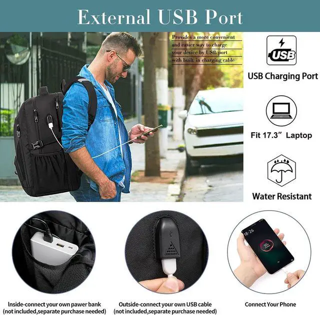 Alt view image 3 of 7 - Extra Large Backpack for Men 50L,Water Resistant 17 inch Travel Laptop Backpack Bag for Men Women with USB Charging Port,TSA Friendly Big Business Computer Bag Work College School Bookbags Gift,Black