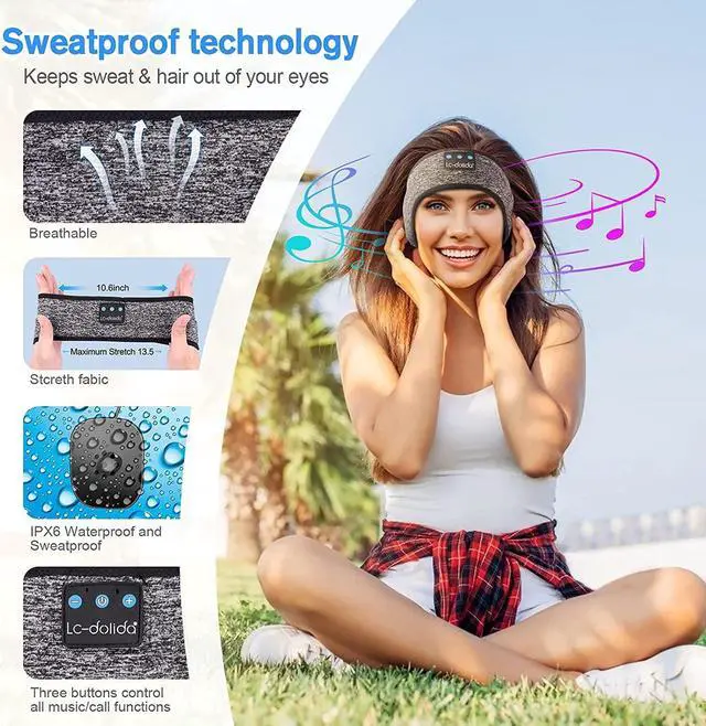 Alt view image 4 of 6 - Sleep Headphones Bluetooth Sports Headband Wireless Music Headband Handfree Sleeping Headset, IPX6 Waterproof Headphones, Perfect for Workout Travel Insomnia Meditation Yoga and Relaxation