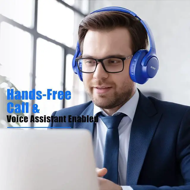 Alt view image 3 of 7 - Bluetooth Headphones Over Ear,KVIDIO 55 Hours Playtime Wireless Headphones with Microphone,Foldable Lightweight Headset with Deep Bass,HiFi Stereo Sound for Travel Work Laptop PC Cellphone (Blue)
