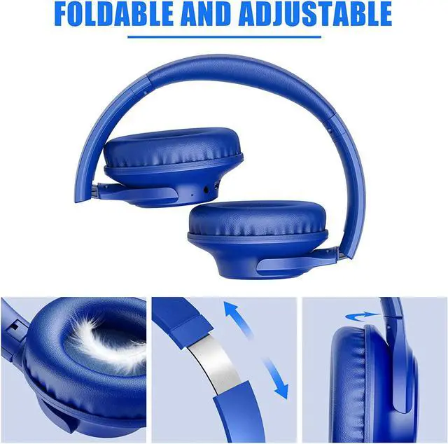 Alt view image 7 of 7 - Bluetooth Headphones Over Ear,KVIDIO 55 Hours Playtime Wireless Headphones with Microphone,Foldable Lightweight Headset with Deep Bass,HiFi Stereo Sound for Travel Work Laptop PC Cellphone (Blue)