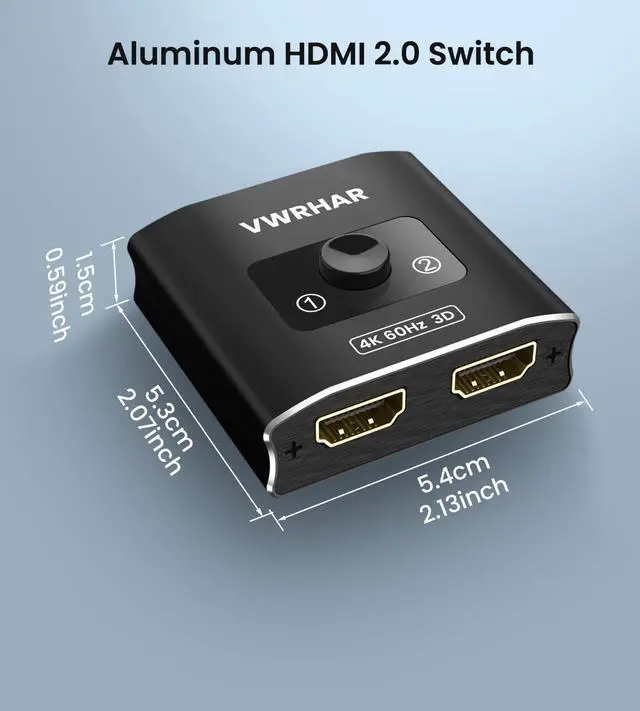 Alt view image 7 of 7 - HDMI Switch Splitter 4K@60hz, Aluminum HDMI 2.0 Switcher 2 in 1 Out, HDMI Splitter 1 in 2 Out, Bi-Directional Switch Support 4K 3D HDR for Xbox PS5/4/3 Blu-Ray Player Fire Stick Roku HDTV