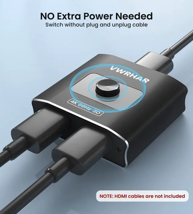 Alt view image 6 of 7 - HDMI Switch Splitter 4K@60hz, Aluminum HDMI 2.0 Switcher 2 in 1 Out, HDMI Splitter 1 in 2 Out, Bi-Directional Switch Support 4K 3D HDR for Xbox PS5/4/3 Blu-Ray Player Fire Stick Roku HDTV