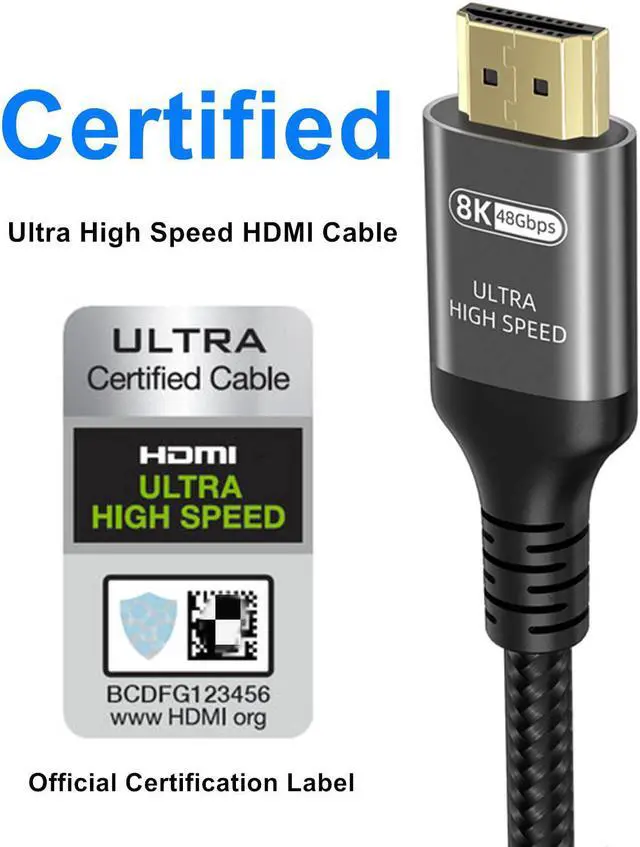 Alt view image 2 of 7 - 10K 8K 4K HDMI Cable 48Gbps 6.6 FT, Certified Ultra High Speed HDMI® Cable 4K 240Hz 144Hz 120Hz 8K60Hz 0.01ms HDR10+ eARC HDCP2.3 Netflix Roku TV PC Monitor Projector PS5 Xbox