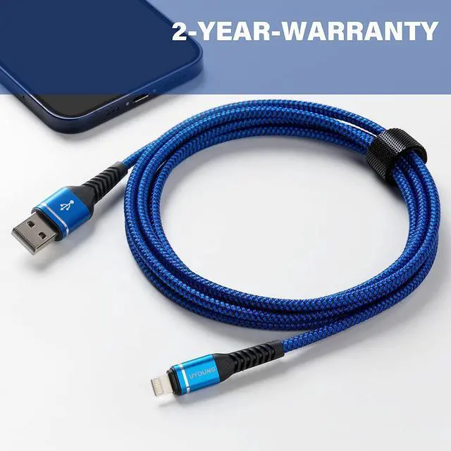 Alt view image 6 of 7 - Lightning Cable 10 ft 3Pack Blue Long iPhone Charger Cord 10 Foot Nylon Braided Power Charging Cord Compatible with iPhone 13/12/11/X/XS/XR/XS Max/8/7/6/5S/SE/iPad Pro/Mini/Air