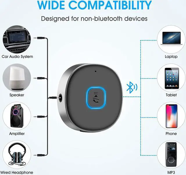 Alt view image 3 of 7 - Bluetooth Receiver Wireless Portable 3.5mm Aux Car Adapter Bluetooth 5.0 Wireless Audio Receiver for Car/Home Stereo/Wired Headphones/Speaker 16H Battery Life