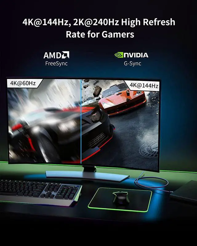 Alt view image 4 of 7 - USB C to Displayport 1.4 Cable [8K 60Hz 4K/2K 240Hz] Thunderbolt 4/3 to DisplayPort 6.6FT Braided Type C to DP 32Gbps HDCP G-Sync Compatible for iPhone 16/15 MacBook Pro/Air Odyssey G8/G9