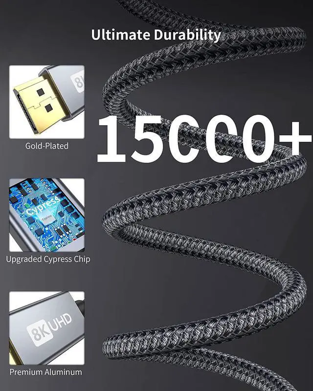 Alt view image 7 of 7 - USB C to Displayport 1.4 Cable [8K 60Hz 4K/2K 240Hz] Thunderbolt 4/3 to DisplayPort 6.6FT Braided Type C to DP 32Gbps HDCP G-Sync Compatible for iPhone 16/15 MacBook Pro/Air Odyssey G8/G9