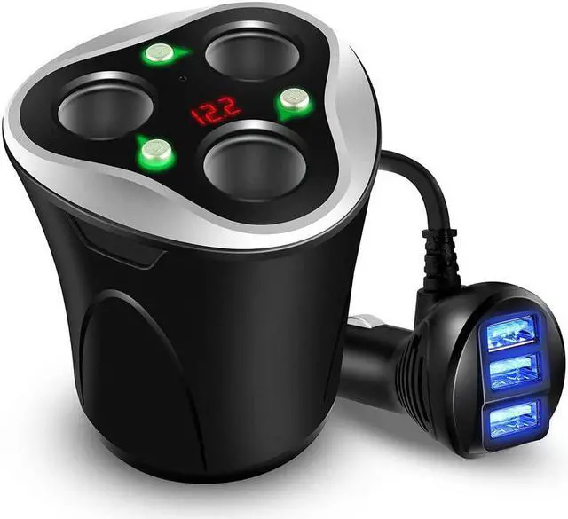 Main image of Skyocean 3 Socket Cigarette Lighter Splitter Power Adapter + 3 USB Car Charger 120W 12V/24V DC Outlet with Volt Meter, On/Off Switch for Cell Phone GPS Dash Cam & All Electronic Devices (Black)
