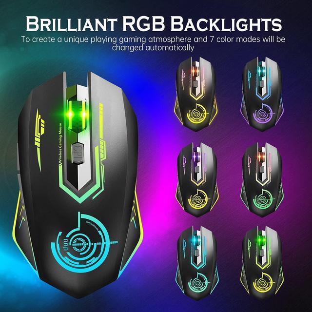 Alt view image 4 of 7 - UHURU Wireless Gaming Mouse Up to 10000 DPI, Rechargeable USB Wireless Mouse with 6 Buttons 7 Dynamic LED Color Ergonomic Programmable MMO RPG for PC Laptop, Compatible with Windows Mac