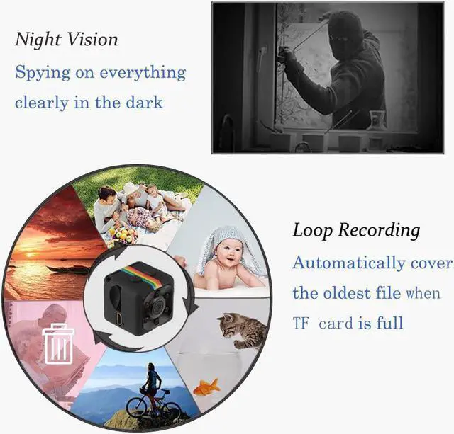 Alt view image 3 of 7 - Cainda Mini Spy Camera Full HD 1080P with Night Vision and Motion Detection, Super Video Recorder Sports Camera, Small Camcorder, Mini Security Camera for Car Home and Office Surveillance SQ11