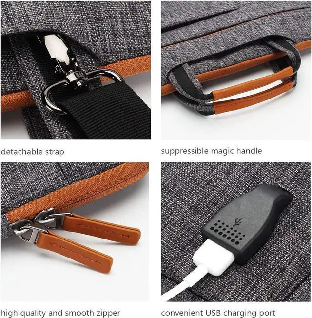 Alt view image 5 of 6 - DOMISO 15 Inch Multi-Functional Laptop Sleeve Business Briefcase Messenger Bag with USB Charging Port for 15-15.6" Laptop/Apple/Lenovo IdeaPad/Acer Aspire/HP Envy 15 / Dell XPS 15, Dark Grey