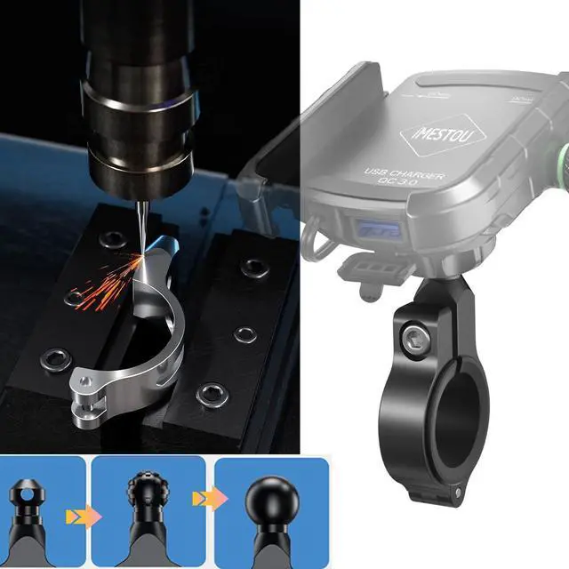 Alt view image 3 of 7 - iMESTOU Motorcycle Phone Mount USB Charger Handlebar/Rear-View Mirror Cellphone Holder Aluminum with 17mm Ball Works with 12/24V Motorcycles Quick Charge for 4.0-6.8 Inch Smartphones (USB Type)
