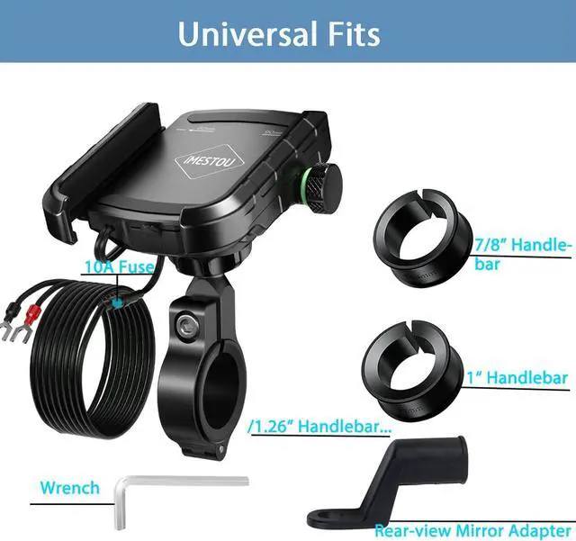 Alt view image 5 of 7 - iMESTOU Motorcycle Phone Mount USB Charger Handlebar/Rear-View Mirror Cellphone Holder Aluminum with 17mm Ball Works with 12/24V Motorcycles Quick Charge for 4.0-6.8 Inch Smartphones (USB Type)