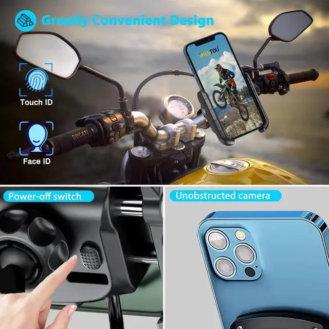 Alt view image 2 of 7 - iMESTOU Motorcycle Phone Mount USB Charger Handlebar/Rear-View Mirror Cellphone Holder Aluminum with 17mm Ball Works with 12/24V Motorcycles Quick Charge for 4.0-6.8 Inch Smartphones (USB Type)