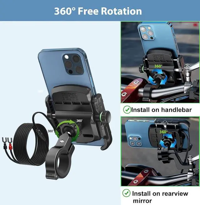 Alt view image 6 of 7 - iMESTOU Motorcycle Phone Mount USB Charger Handlebar/Rear-View Mirror Cellphone Holder Aluminum with 17mm Ball Works with 12/24V Motorcycles Quick Charge for 4.0-6.8 Inch Smartphones (USB Type)