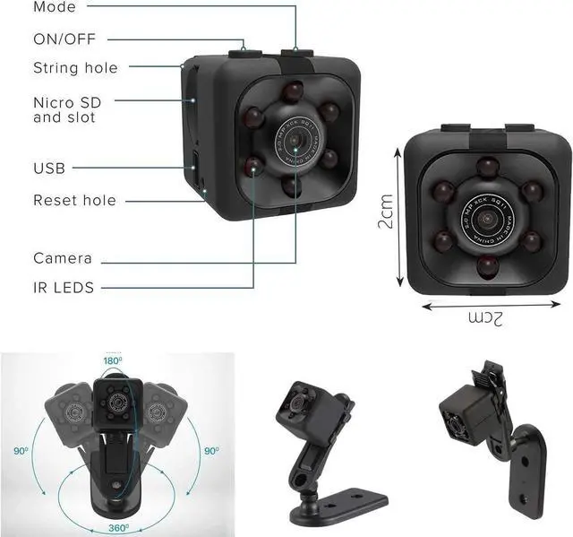 Alt view image 5 of 6 - Mini Spy Camera Include 32G SD Card Hidden Camera HD Audio and Video Recording, Night Vision Motion Detection, Surveillance Camera Small Dog Camera Nanny Cam Baby Monitor Home Security Camera