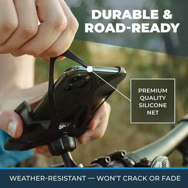 Alt view image 3 of 7 - Roam Universal Cell Phone Holder Net Mount - Adjustable Up to 3.6" W x 7" L - 360° Rotation - Hands Free Navigation System for Motorcycle eBike Dirt Bike Road Bike Cruiser Scooter - Jet Black