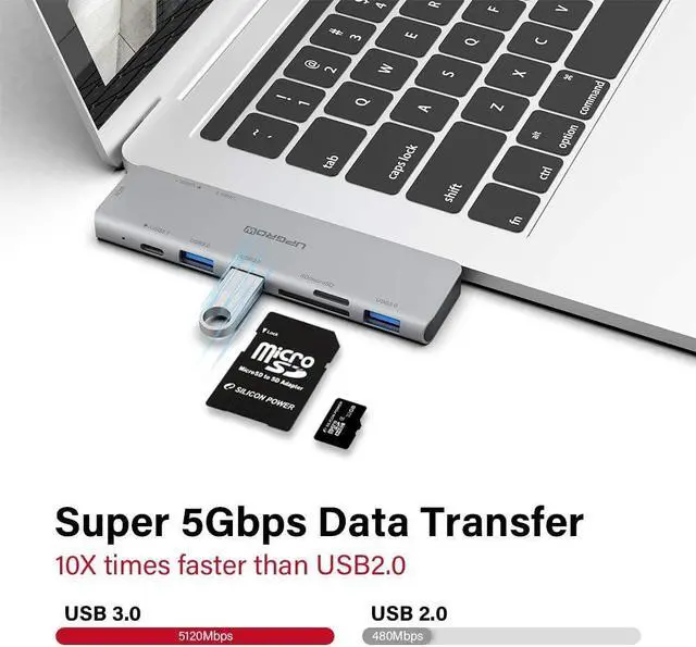 Alt view image 4 of 7 - UPGROW USB C Hub for MacBook,7 in 2 Type C Hub Adapter, MacBook Pro & MacBook Air Accessories with 3 USB 3.0 Ports, 4K HDMI Port,TF/SD Card Reader,USB-C PD Docking Compatible with Thunderbolt 3