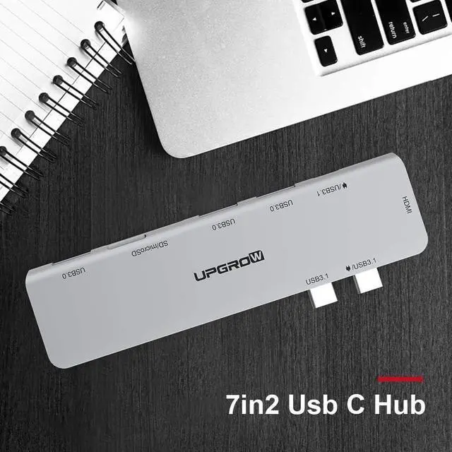 Alt view image 7 of 7 - UPGROW USB C Hub for MacBook,7 in 2 Type C Hub Adapter, MacBook Pro & MacBook Air Accessories with 3 USB 3.0 Ports, 4K HDMI Port,TF/SD Card Reader,USB-C PD Docking Compatible with Thunderbolt 3