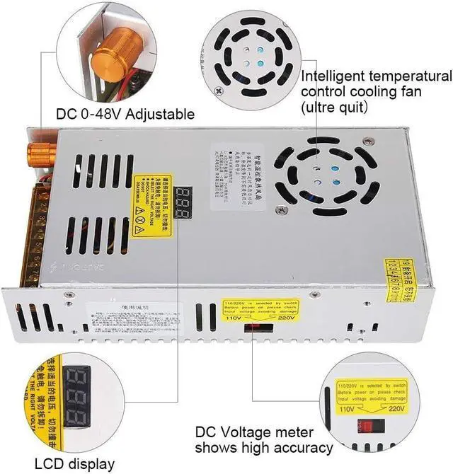 Alt view image 3 of 7 - Adjustable DC Power Voltage Converter AC 110V-220V to DC 0-48V 10A Module Switching Power Supply Digital Display 480W Voltage Regulator Transformer Built in Cooling Fan
