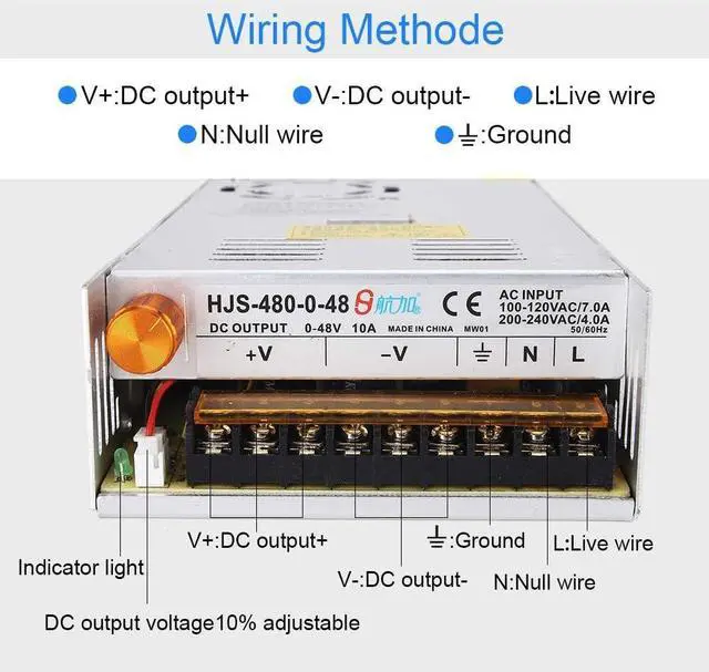 Alt view image 4 of 7 - Adjustable DC Power Voltage Converter AC 110V-220V to DC 0-48V 10A Module Switching Power Supply Digital Display 480W Voltage Regulator Transformer Built in Cooling Fan