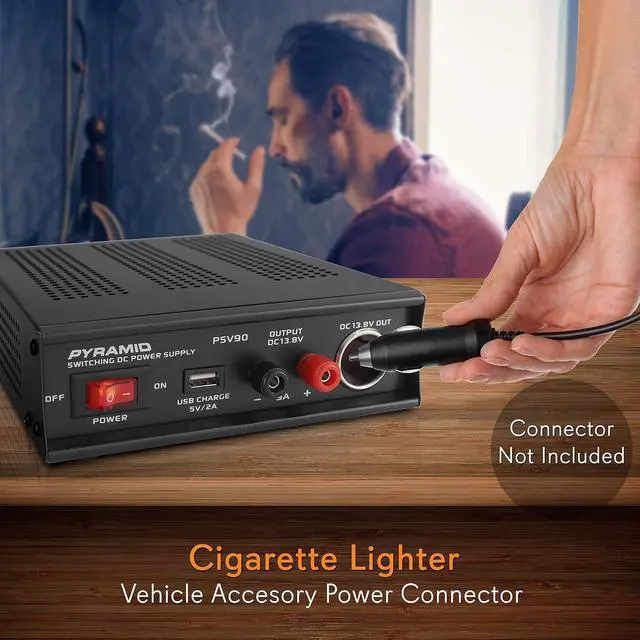 Alt view image 3 of 7 - Pyramid Universal Compact Bench Power Supply - 9 Amp Regulated Home Lab Benchtop AC-DC Converter Power Supply for CB Radio, HAM w/ 13.8 Volt DC 115/230V AC Switchable, USB, Cigarette Lighter - PSV90