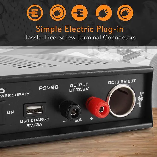 Alt view image 4 of 7 - Pyramid Universal Compact Bench Power Supply - 9 Amp Regulated Home Lab Benchtop AC-DC Converter Power Supply for CB Radio, HAM w/ 13.8 Volt DC 115/230V AC Switchable, USB, Cigarette Lighter - PSV90