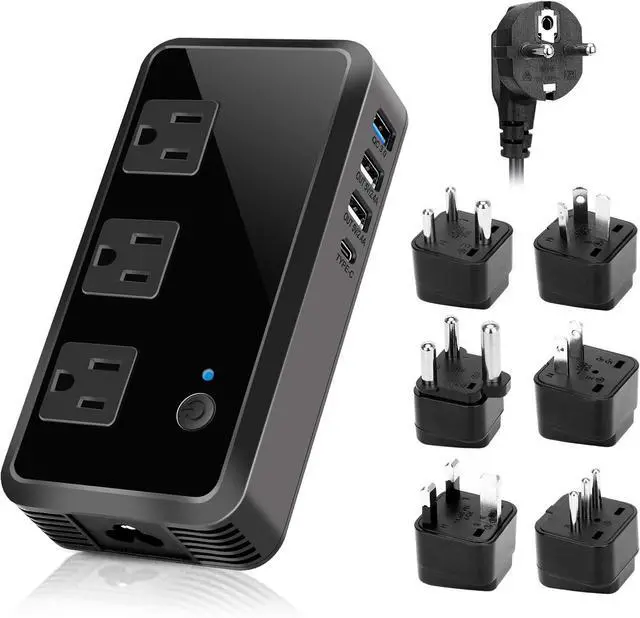 Main image of 2300W Voltage Converter 220V to 110V Universal Travel Adapter/Power Converte with 3 USB Ports 3 AC Outlets 1 Type-C in EU/UK/AU/US/IT/South Africa More Than 150 Countries Over The World (Black)
