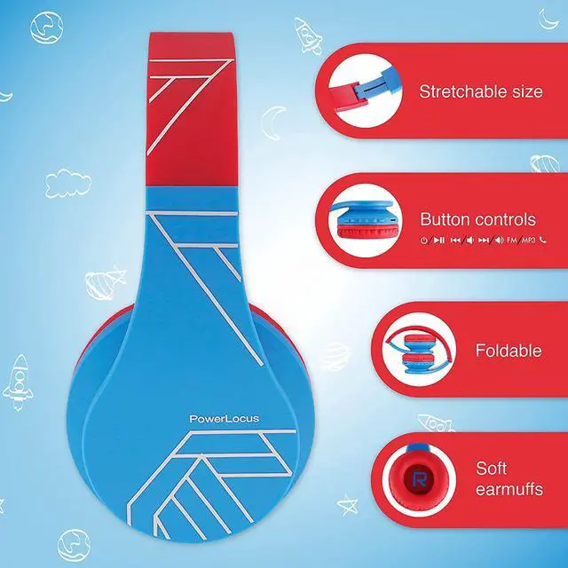 Alt view image 2 of 7 - PowerLocus Bluetooth Headphones for Kids, Wireless Foldable Headphones Over Ear, Headphone with Microphone, 85DB Volume Limit, Wireless and Wired Headset with Micro SD, FM for Cellphones, Tablets, PC