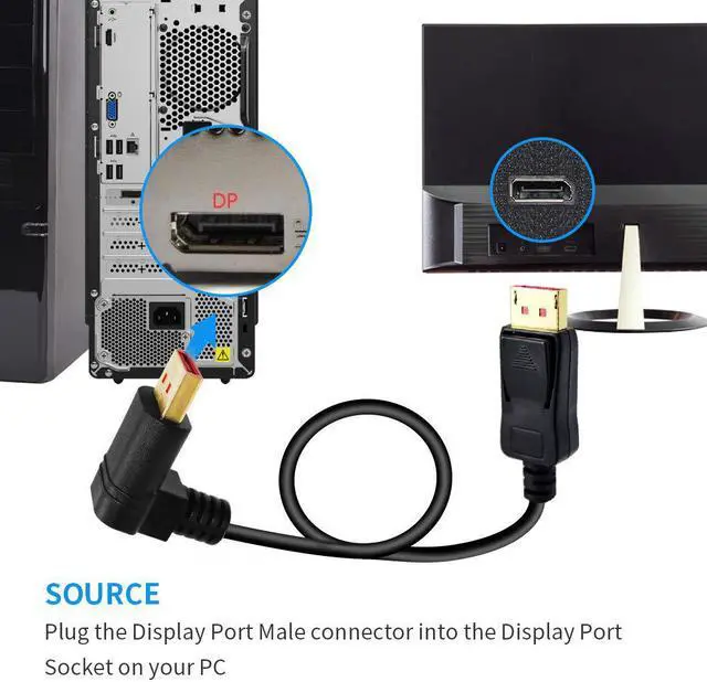 Alt view image 2 of 7 - Right Angle Displayport 1.4 Cable Upward Angled Displayport Cable 90-Degree Angled Displayport Cable V1.4 6FT/1.8M up to 8K/60Hz 4K/144Hz Supported