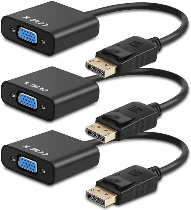 Main image of Display Port to VGA 3 Pack Gold-Plated DisplayPort to VGA Converter Adapter (Male to Female) for Computer Desktop Laptop PC Monitor Projector HDTV HP    and More