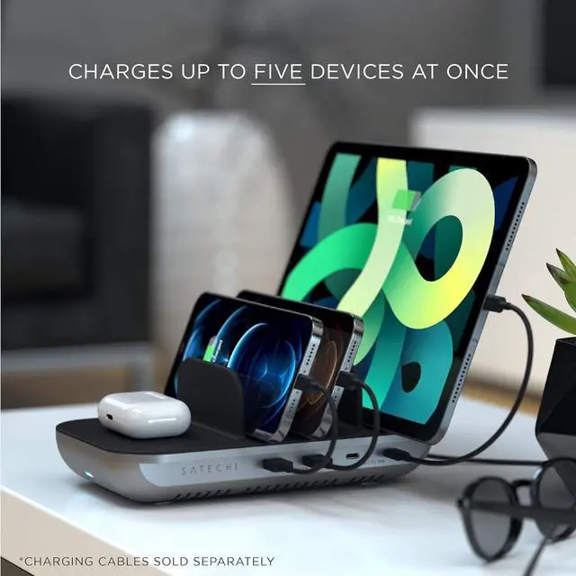 Alt view image 5 of 6 - Satechi Multi Device Charging Station Dock 5 with Wireless Charging - iPad Charge Station - iPad Dock  for iPad Pro/Air/Mini, iPhones 16/15/14/13/12/11, AirPods 3rd gen and More