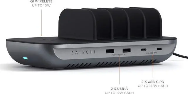 Alt view image 3 of 6 - Satechi Multi Device Charging Station Dock 5 with Wireless Charging - iPad Charge Station - iPad Dock  for iPad Pro/Air/Mini, iPhones 16/15/14/13/12/11, AirPods 3rd gen and More