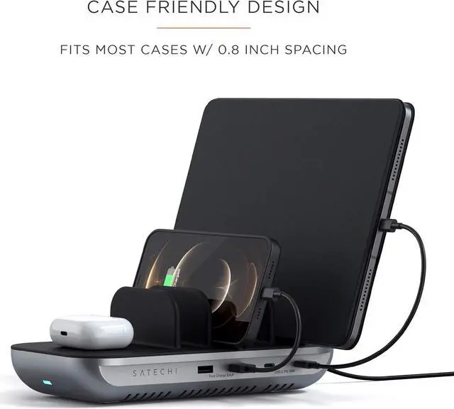 Alt view image 4 of 6 - Satechi Multi Device Charging Station Dock 5 with Wireless Charging - iPad Charge Station - iPad Dock  for iPad Pro/Air/Mini, iPhones 16/15/14/13/12/11, AirPods 3rd gen and More