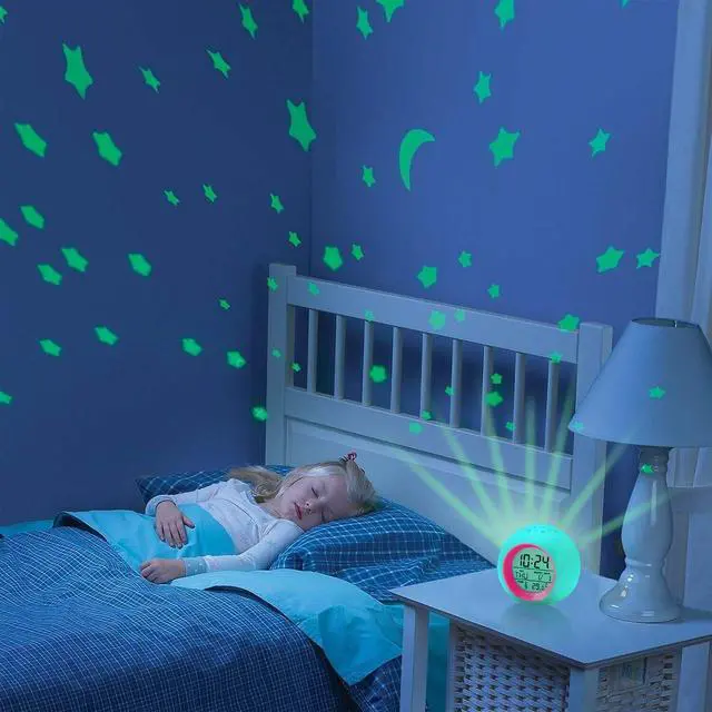 Main image of Tarklanda Kids Alarm Clock,Moon Stars Projector Alarm Clock,7 Color Changing Night Light,Snooze Touch Control Temperature for Kids Bedroom, Digital Clock for Girls Boys Children