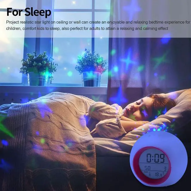 Alt view image 7 of 7 - Tarklanda Kids Alarm Clock,Moon Stars Projector Alarm Clock,7 Color Changing Night Light,Snooze Touch Control Temperature for Kids Bedroom, Digital Clock for Girls Boys Children