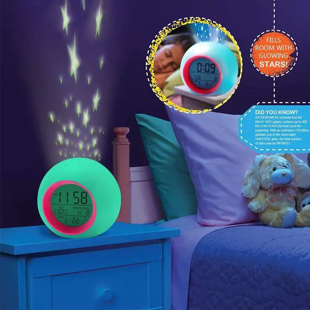 Alt view image 6 of 7 - Tarklanda Kids Alarm Clock,Moon Stars Projector Alarm Clock,7 Color Changing Night Light,Snooze Touch Control Temperature for Kids Bedroom, Digital Clock for Girls Boys Children