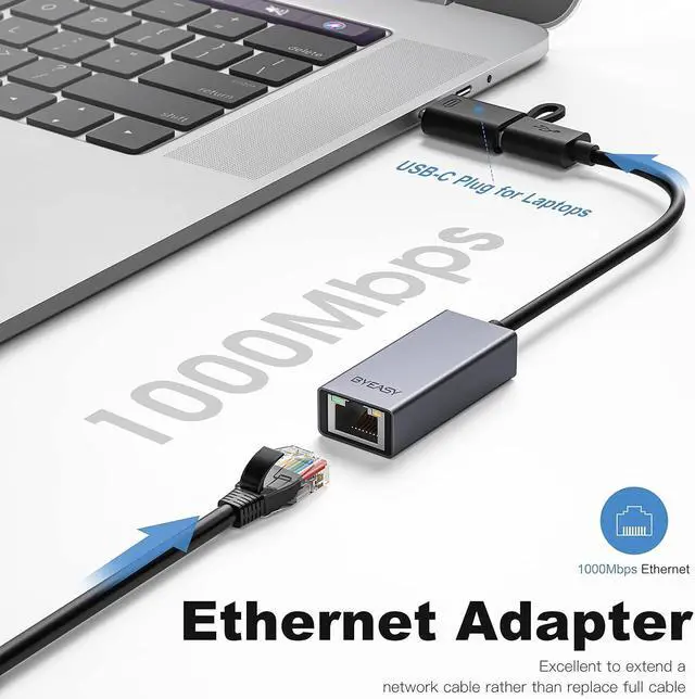 Alt view image 3 of 5 - BYEASY USB to Ethernet Adapter, USB C to Ethernet RJ45 Adapter, Gigabit LAN Network Adapter Supporting 10/100/1000 Mbps for MacBook Pro / Air, iPad Pro, iMac, XPS, Surface Pro, Notebook Laptop, Switch