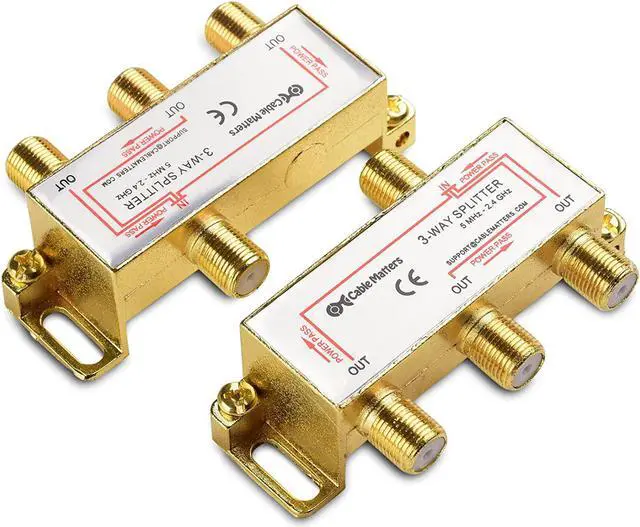 Main image of Cable Matters 2-Pack Bi-Directional 2.4 Ghz 3 Way Coaxial Cable Splitter for STB TV, Antenna and MoCA Network - All Port Power Passing - Gold Plated and Corrosion Resistant, Welcome to consult