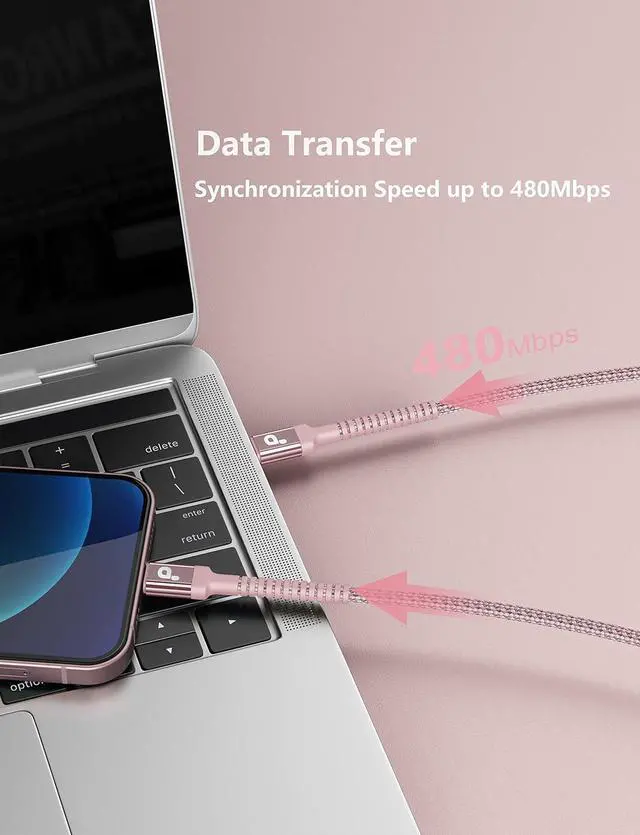 Alt view image 4 of 6 - USB C iPhone Charger Cable Fast Charging 2Pack 6FT USB Type C to Lightning Cable [ MFi Certified] iPhone Fast Charger Cord Compatible with iPhone 14/13/12/11 Pro Max/XS MAX/XR/XS/8/iPad-Pink