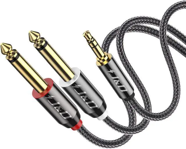 Main image of 3.5mm 1/8 inch TRS Male to Dual 6.35mm 1/4 inch TS Male Mono Stereo Y-Cable Splitter for Amplifiers/Audio Mixer/Audio Recorder/MP3/MP4 Nylon Braid Gold Plated Copper Shell 1.5 Feet