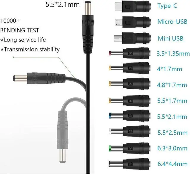 Alt view image 4 of 7 - Universal 12V Car Charger(Max 10A) + 5V DC Power Cable,with 11 Connectors for DVD Player,Camera,GPS,Bluetooth Speakers,Shaver Fans