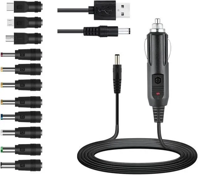 Main image of Universal 12V Car Charger(Max 10A) + 5V DC Power Cable,with 11 Connectors for DVD Player,Camera,GPS,Bluetooth Speakers,Shaver Fans
