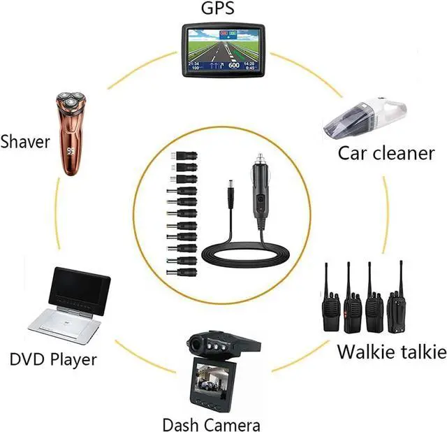 Alt view image 6 of 7 - Universal 12V Car Charger(Max 10A) + 5V DC Power Cable,with 11 Connectors for DVD Player,Camera,GPS,Bluetooth Speakers,Shaver Fans